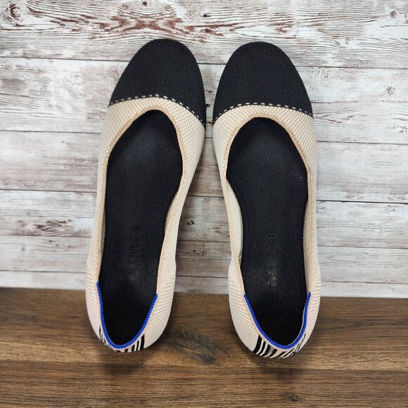 Rothy’s Womens The Square Tuxedo Cap Toe Ballet Flats Black Beige size 10 - Picture 9 of 12